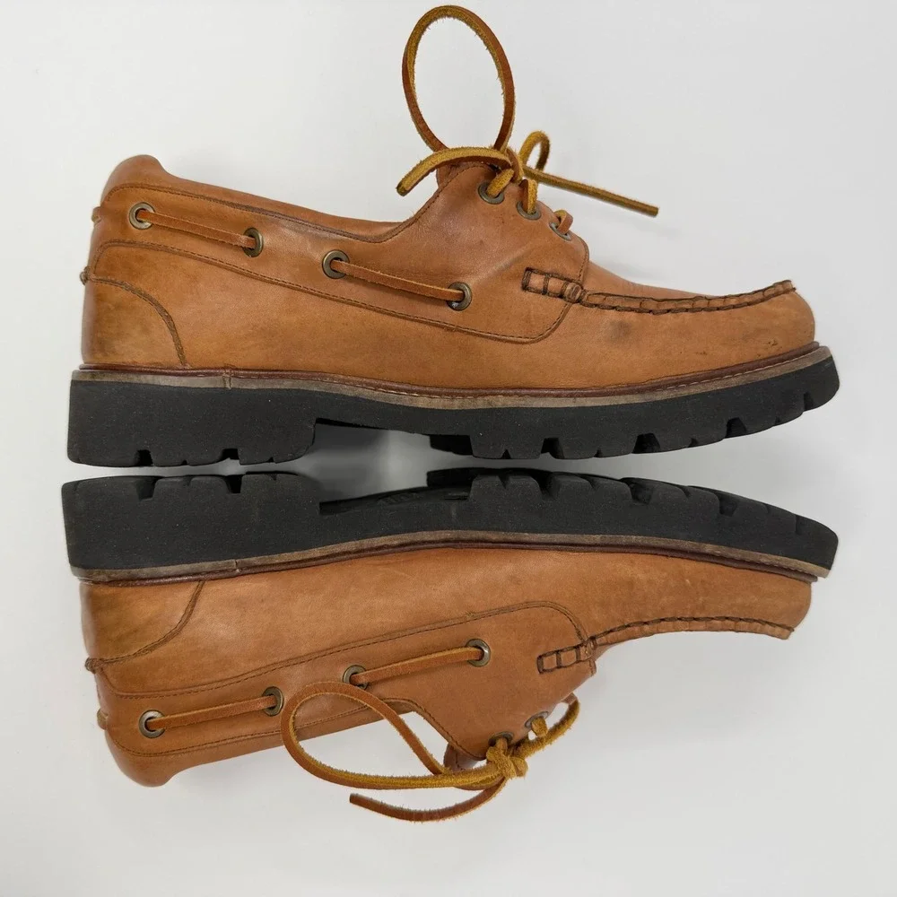 Samuel‎ Hubbard Free Tan Leather Boat Shoes Mens 10 Lug Sole Made in Portugal